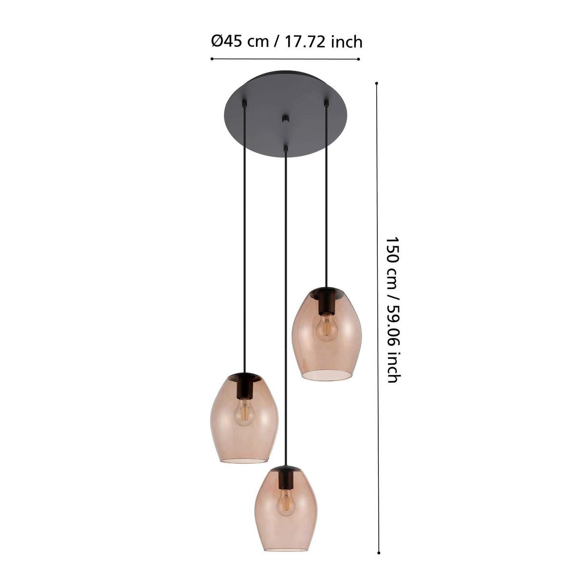 ZÁVESNÉ SVIETIDLO ESTANYS 1 - hnedá/čierna, Design, kov/sklo (45/150cm) - Eglo