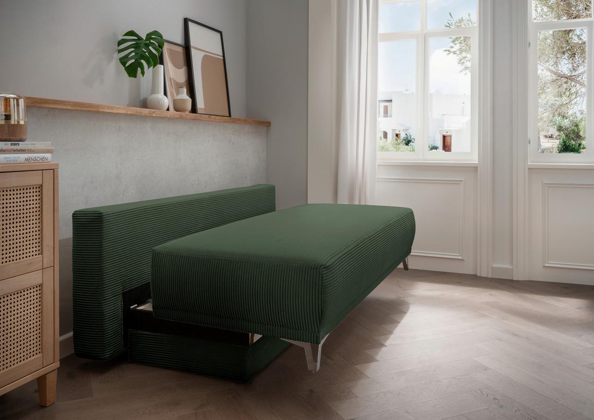 Schlafsofa Ari Grün Cord, B: 198 cm - Chromfarben/Grün, MODERN, Textil (198/90/100cm) - Livetastic
