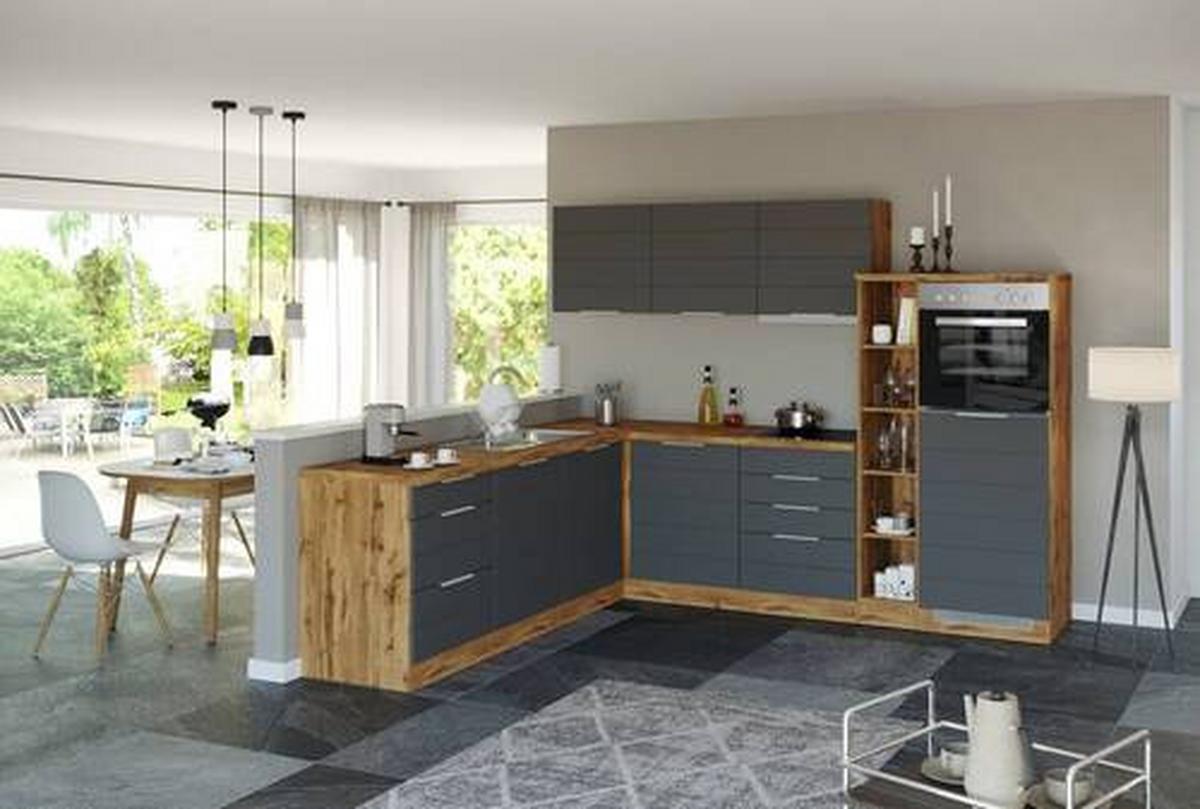 Eckküche Florenz mit Geräten 240x270 cm Grau/Eichefarben - Eiche Wotan/Grau, Design, Holzwerkstoff (240/270cm) - Held