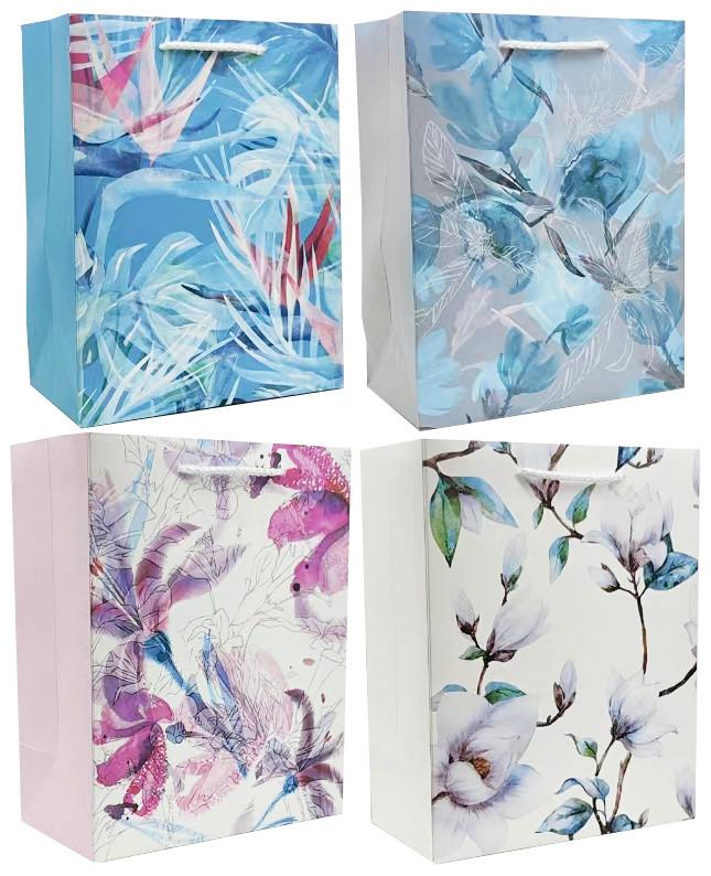 Geschenktasche Flower Größe: Xl - Blau/Pink, Basics, Karton (31/42/12cm)