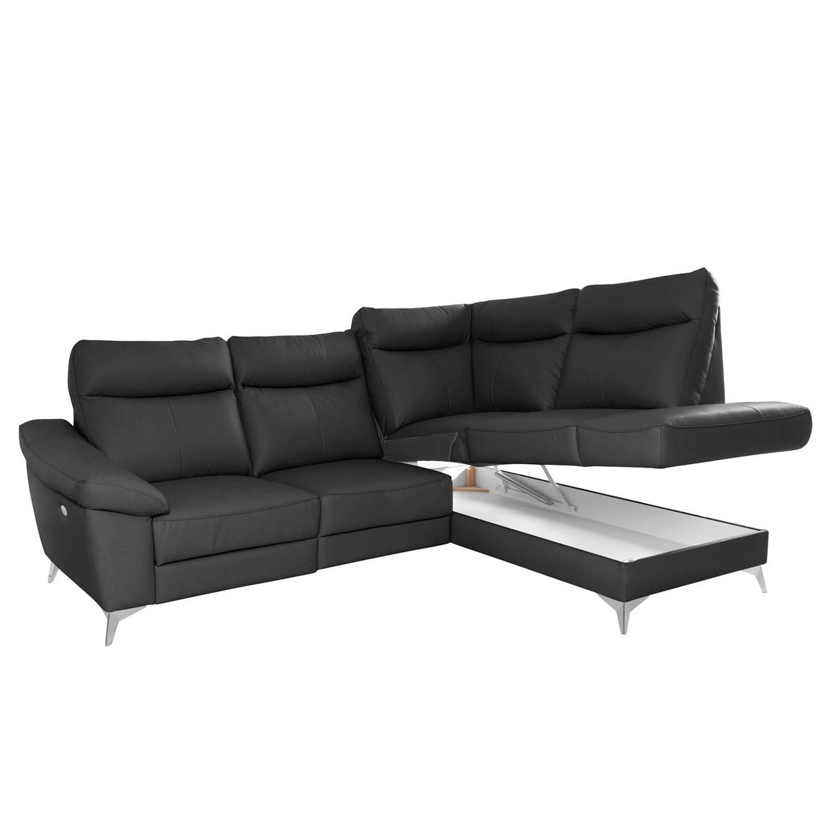 Ecksofa Luna Teilleder Schwarz 242x194 - Chromfarben/Schwarz, Design, Leder/Textil (242/194cm) - Livetastic