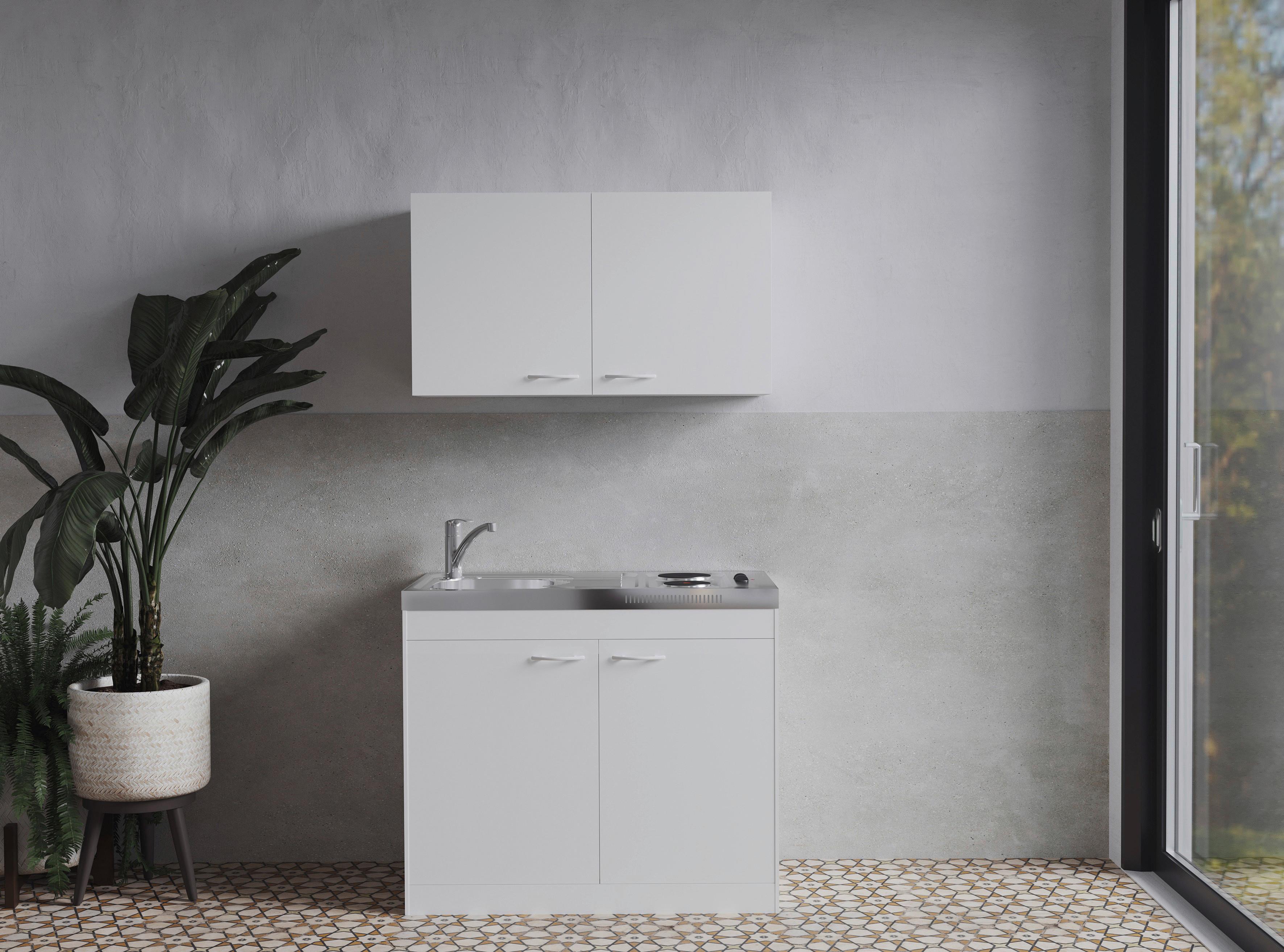 Miniküche Levin Weiß B: 100cm - Weiß, Basics, Holzwerkstoff (100cm) - Respekta