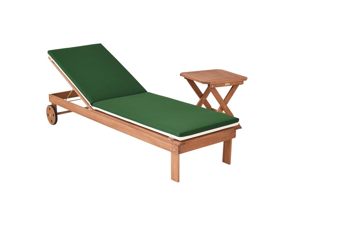 Gartenliege Aus Holz Mit Auflage - Eukalyptusholzfarben/Beige, KONVENTIONELL, Holz/Textil (60/81/200cm) - Gardenson