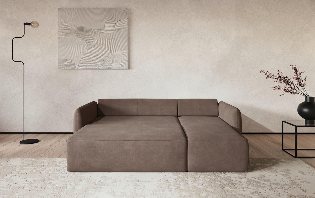 Ecksofa mit Bettfunktion Flow Microfaser taupe, B: 239cm - Taupe/Schwarz, Trend, Textil (239/170cm) - MID.YOU