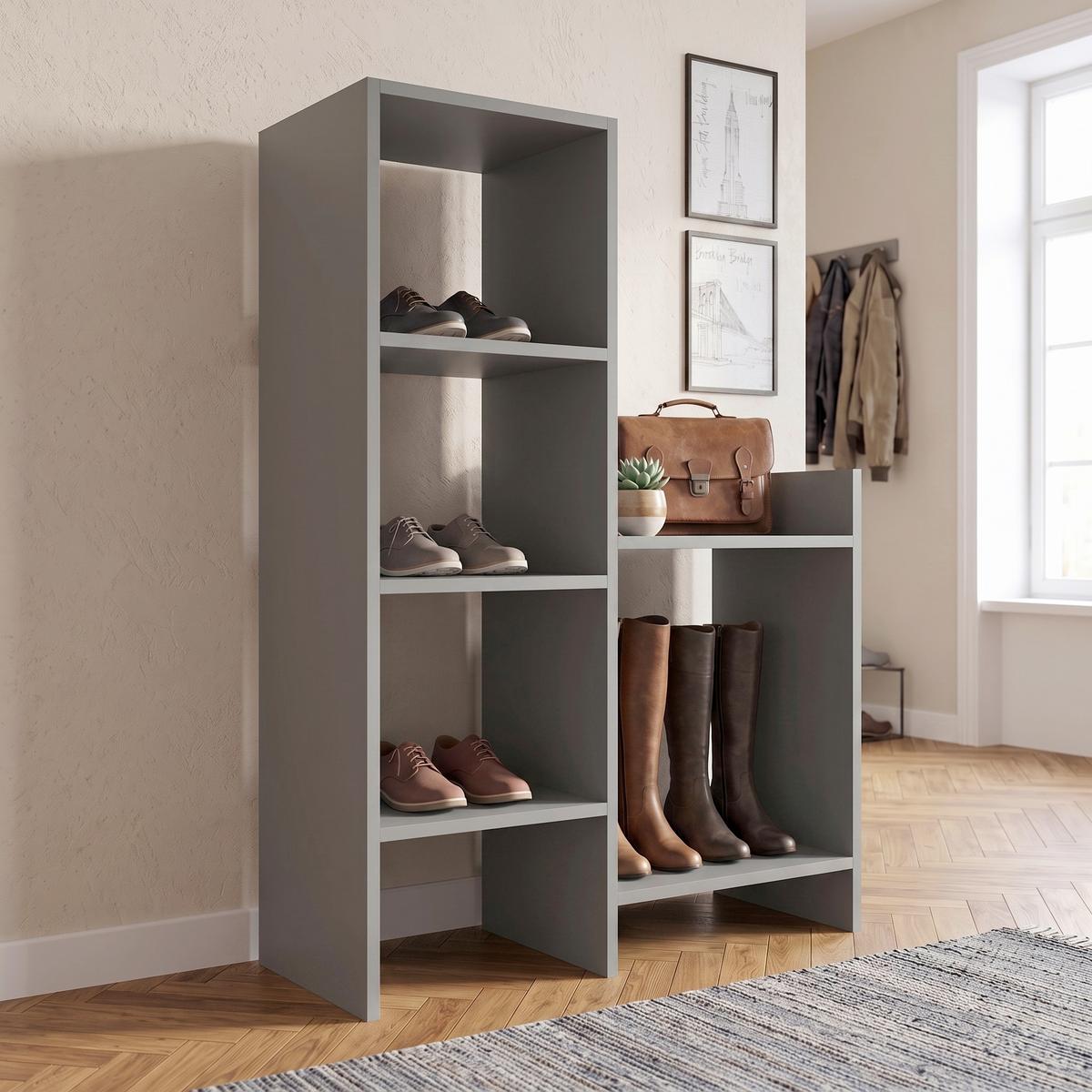 SCHUHREGAL EARL SCHUHREGAL - Anthrazit, Design, Holzwerkstoff (85,6/120/35,6cm) - Livetastic