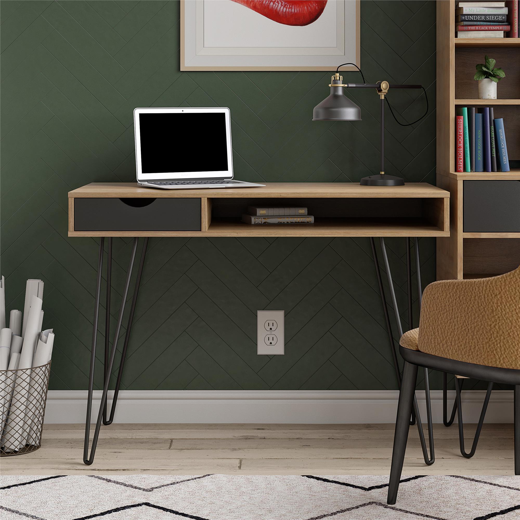 Schreibtisch Concord Naturfarben, Schwarz - Schwarz/Naturfarben, Design, Holzwerkstoff/Metall (106/77/49cm) - MID.YOU