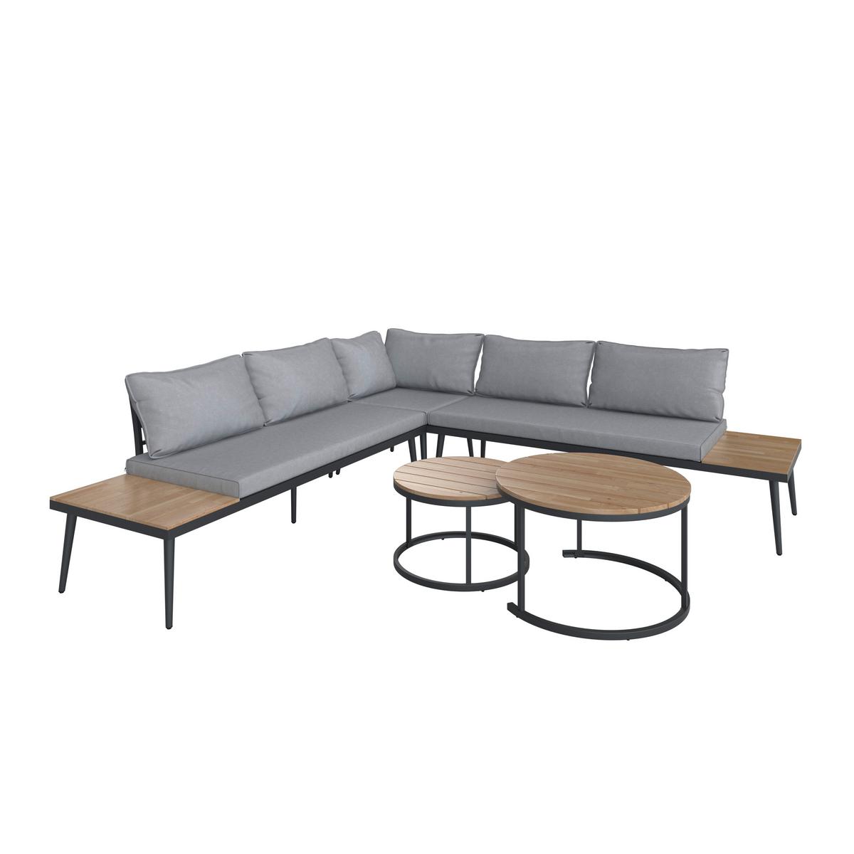 Záhradní sedací souprava LORENA - šedá/černá, Moderní, kov/dřevo (241/67/69cm) - Bessagi Garden