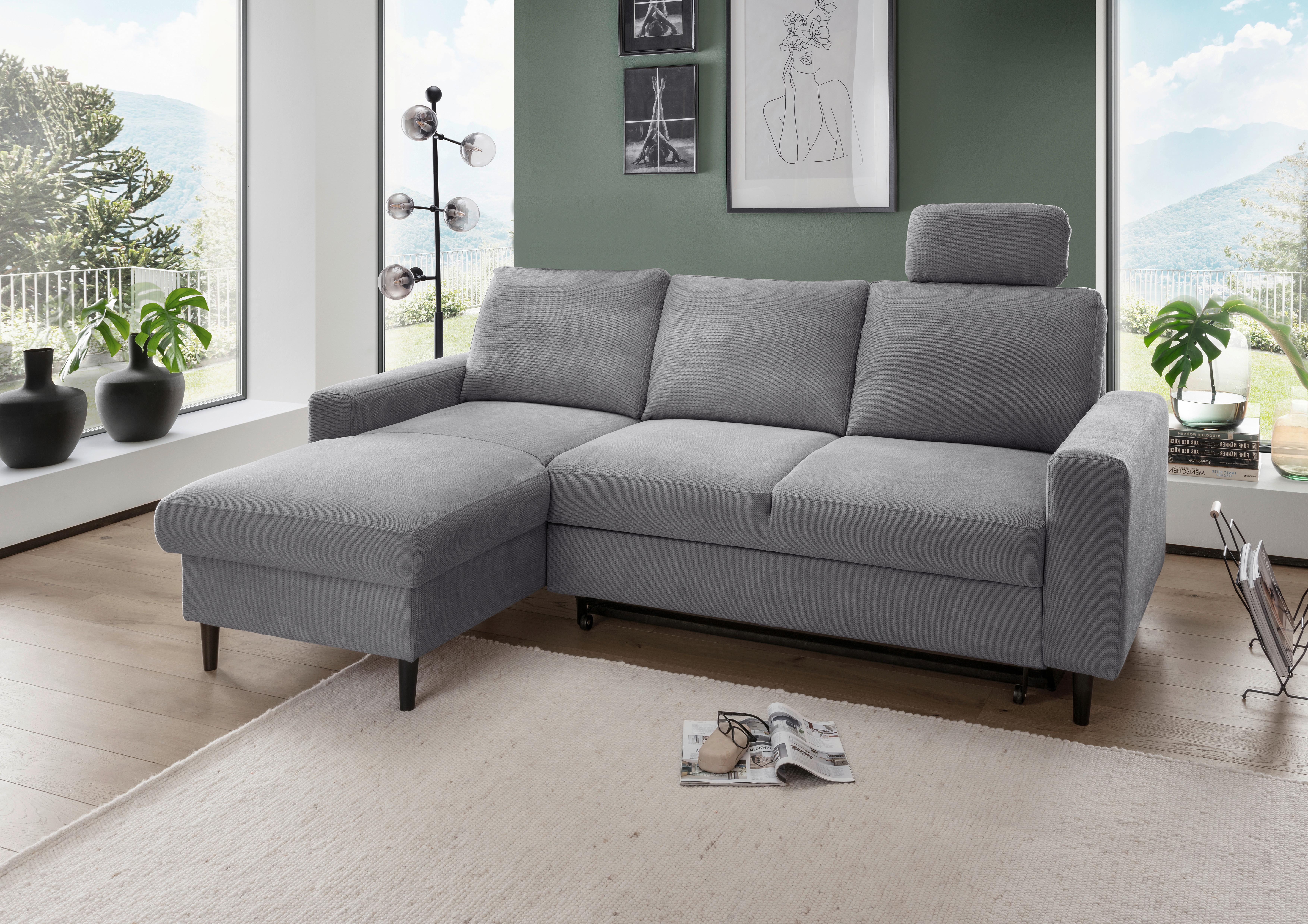 Eckschlafsofa Passione Dunkelgrau S: 147x234 cm - Dunkelgrau/Schwarz, MODERN, Textil (147/234cm) - Livetastic