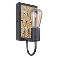 Wandleuchte Halia 1-Flammig Hanfseil Design - Schwarz/Braun, LIFESTYLE, Naturmaterialien/Metall (12/13/28cm) - Globo