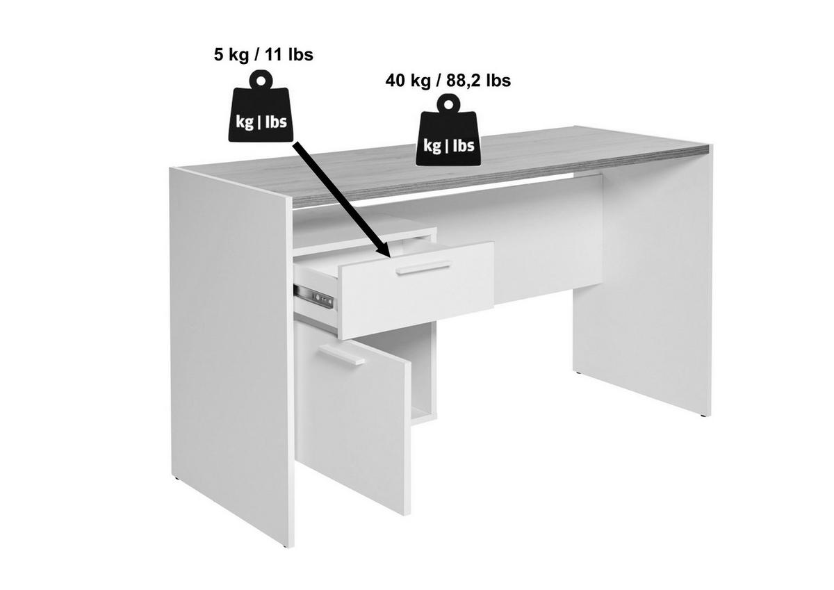 Schreibtisch ml C 130 - Eichefarben/Weiß, KONVENTIONELL, Holzwerkstoff (123/55/74,5cm) - Livetastic