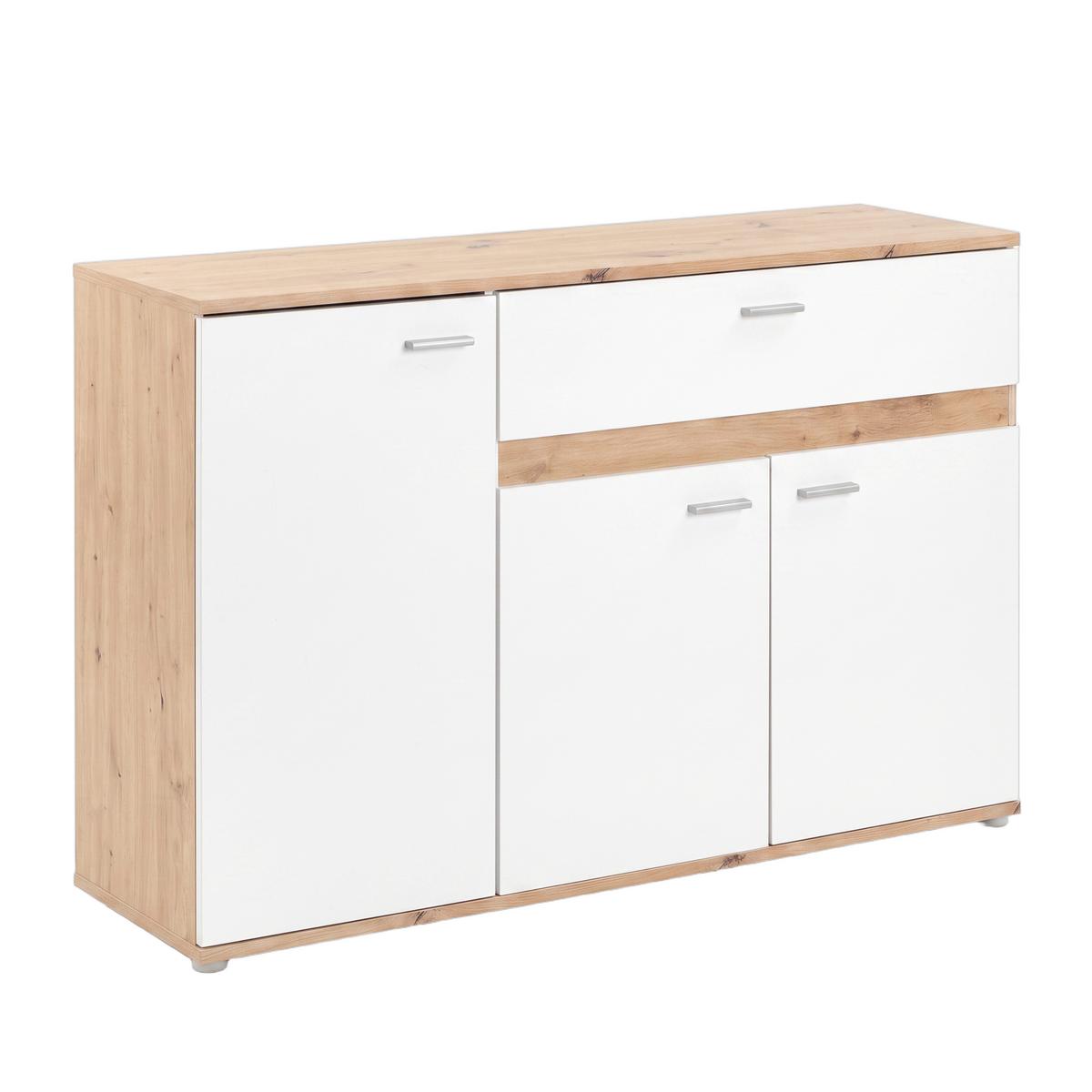 Kommode Carmen Weiß/Eichefarben B: 120,1cm - Eichefarben/Silberfarben, Trend, Holzwerkstoff (120,1/80/35cm) - Based