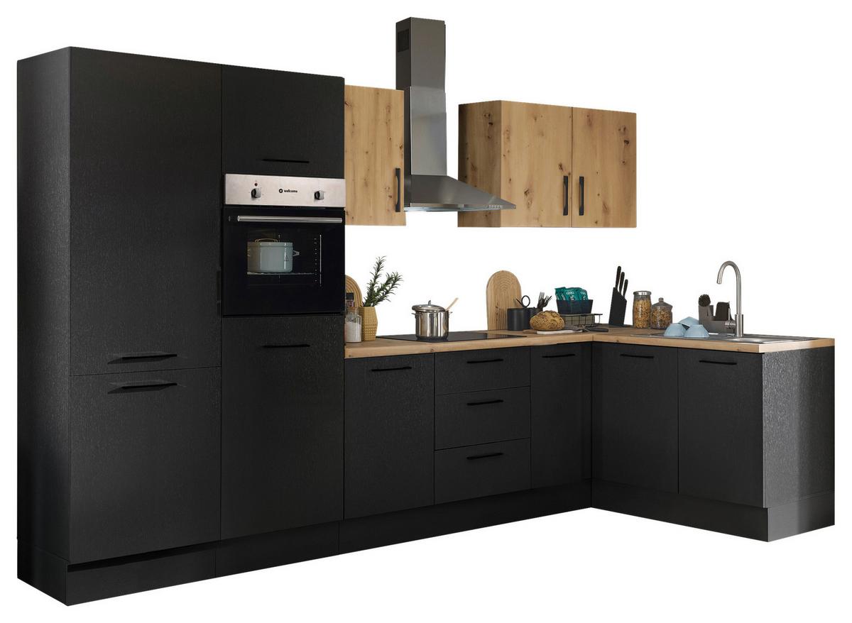 Eckküche Turin Schwarz/Eiche Dekor 330x165 cm - Schwarz/Eiche Artisan, Basics, Holzwerkstoff (330/165cm) - MID.YOU