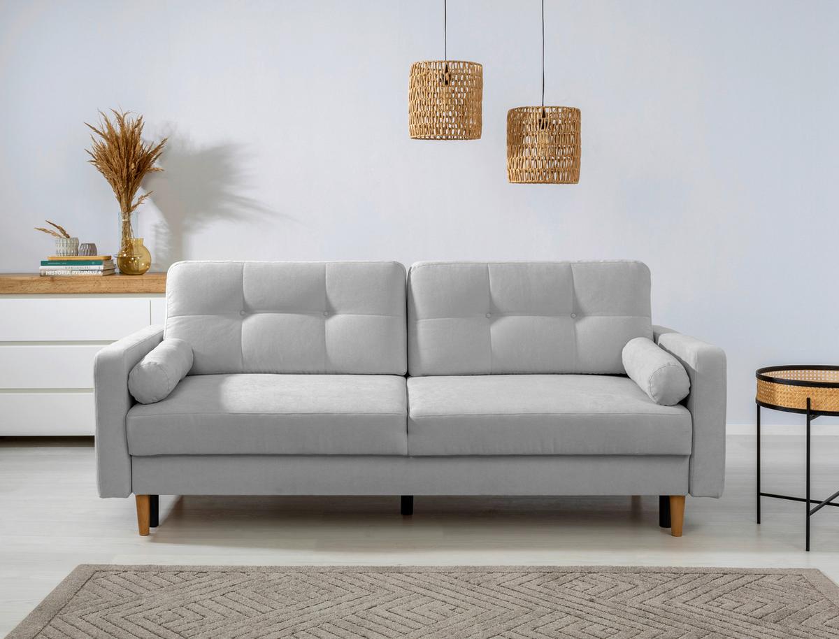 Schlafsofa Noret, Hellgrau B: 222 Cm - Buchefarben/Hellgrau, Design, Textil (222/93/99cm) - MID.YOU