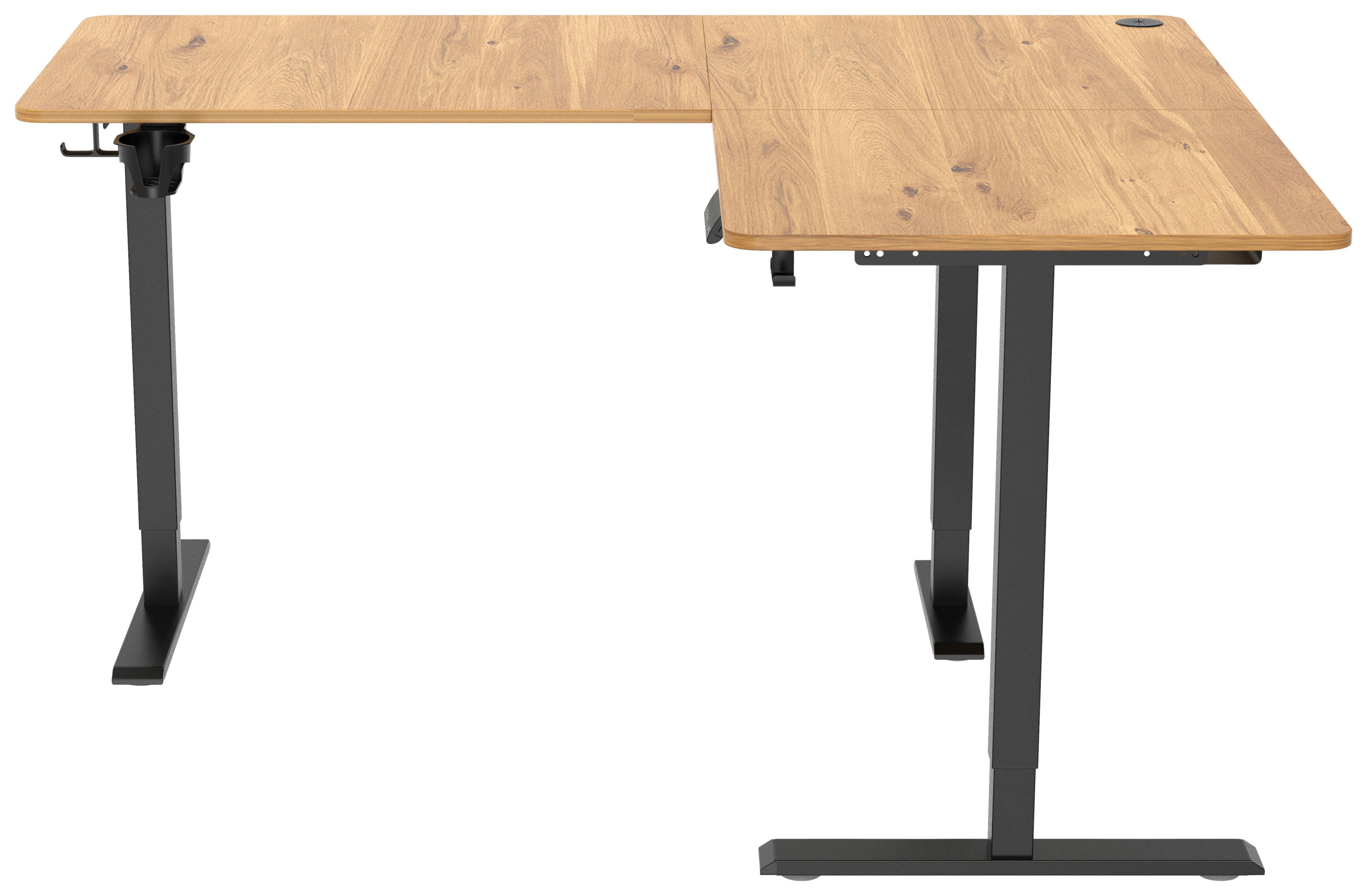 Eckschreibtisch Nimi Schwarz/Eiche L: 160cm - Plankeneiche/Schwarz, MODERN, Holzwerkstoff/Kunststoff (160/140/72-117cm) - Livetastic