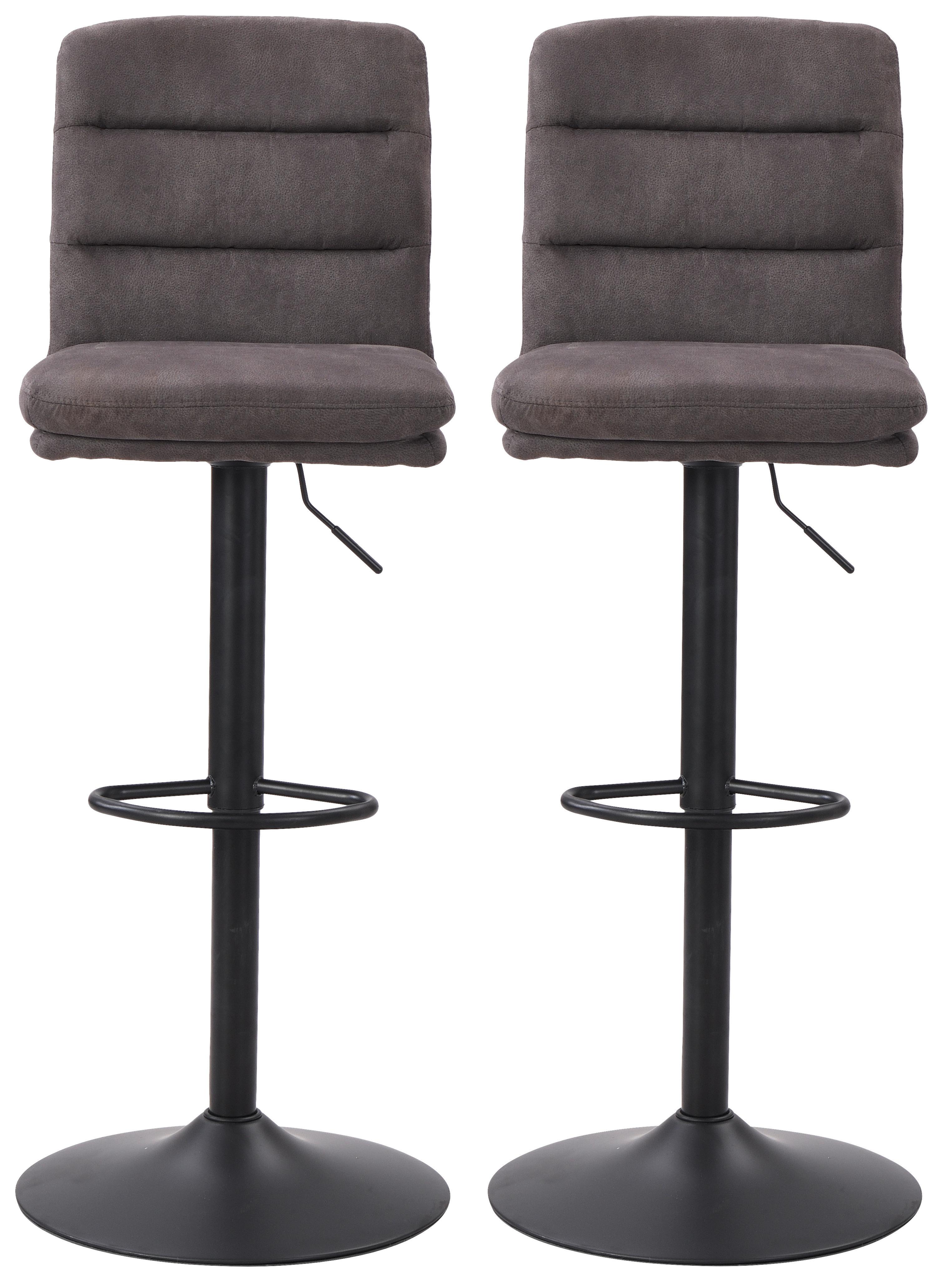 Barhocker Höhenverstellbar Pub Grau 2-Er Set - Schwarz/Grau, MODERN, Textil/Metall (42/97-118/52cm) - MID.YOU