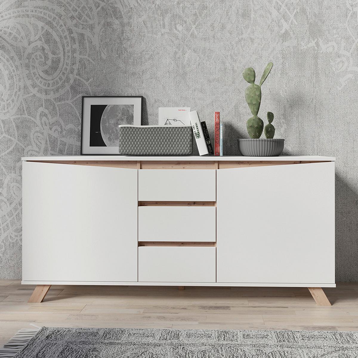 Sideboard B:160 cm Valentin 02 Weiß/Artisan Eiche Dekor - Eiche Artisan/Weiß, MODERN, Holzwerkstoff (160/76/38cm) - MID.YOU