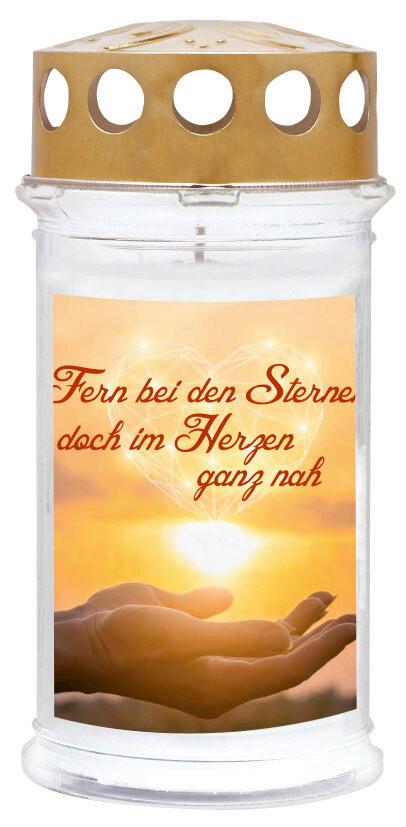 Grabkerze Sterne - Goldfarben/Weiß, KONVENTIONELL (7,7/18/7,7cm)