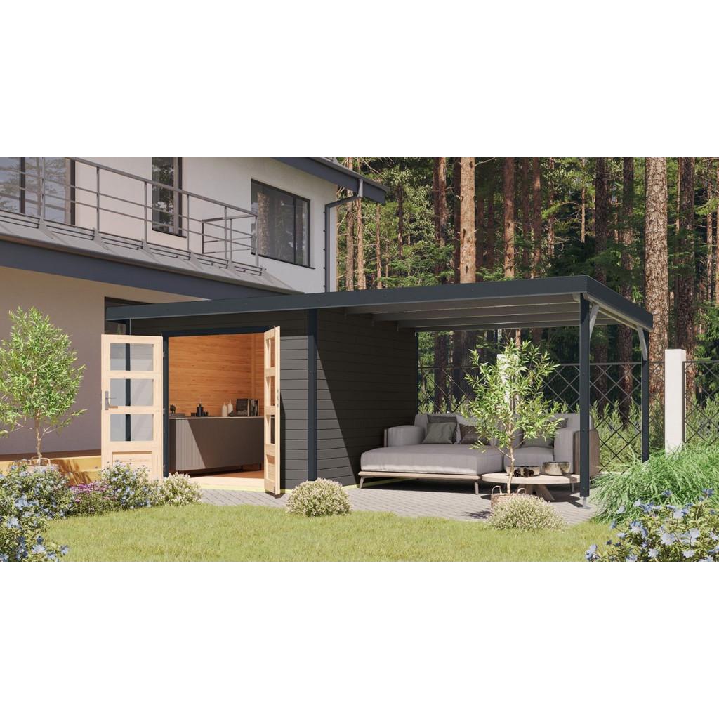 Gartenhaus mit Anbaudach Anthrazit