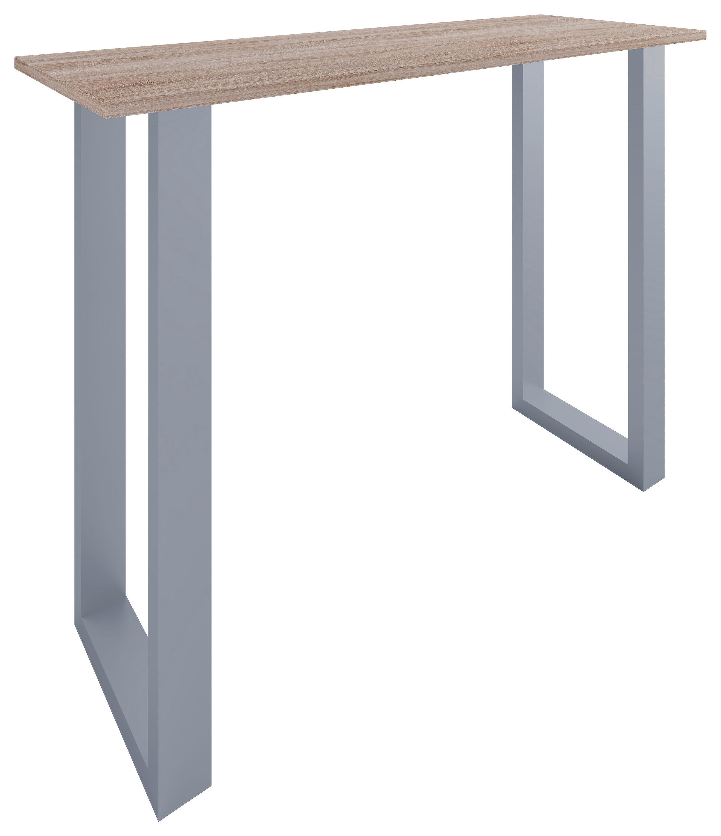 Bartisch Xona B 140x50 - Silberfarben/Sonoma Eiche, KONVENTIONELL, Holzwerkstoff/Metall (140/50/102cm)