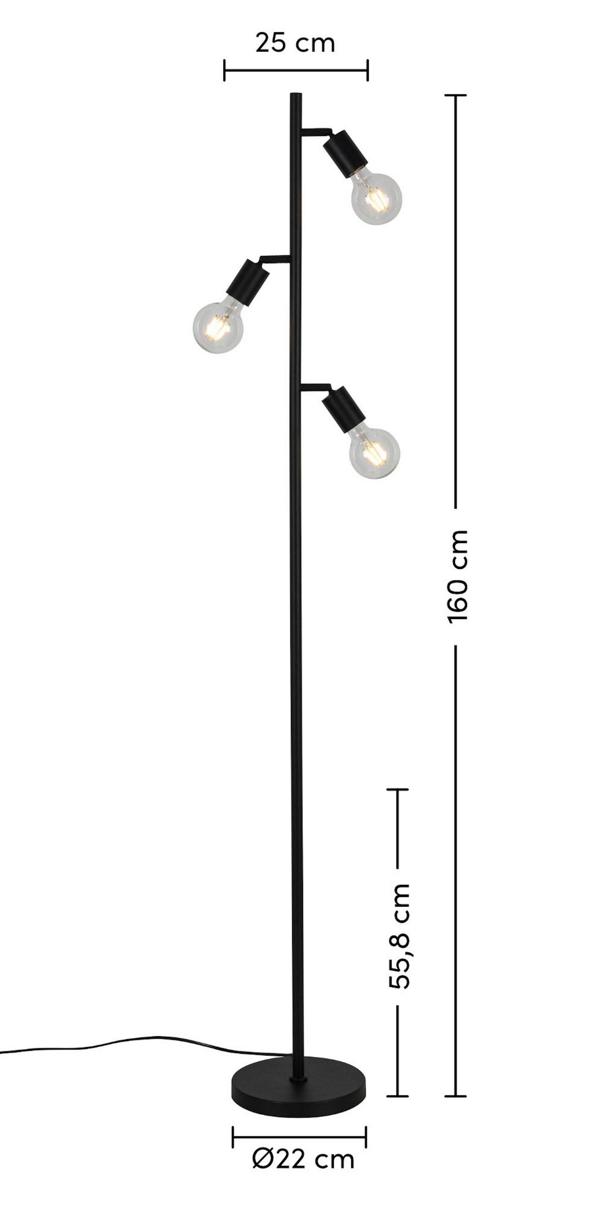 STOJACIA LAMPA STEFAN - čierna, Basics, kov/plast (22/160cm) - Mömax
