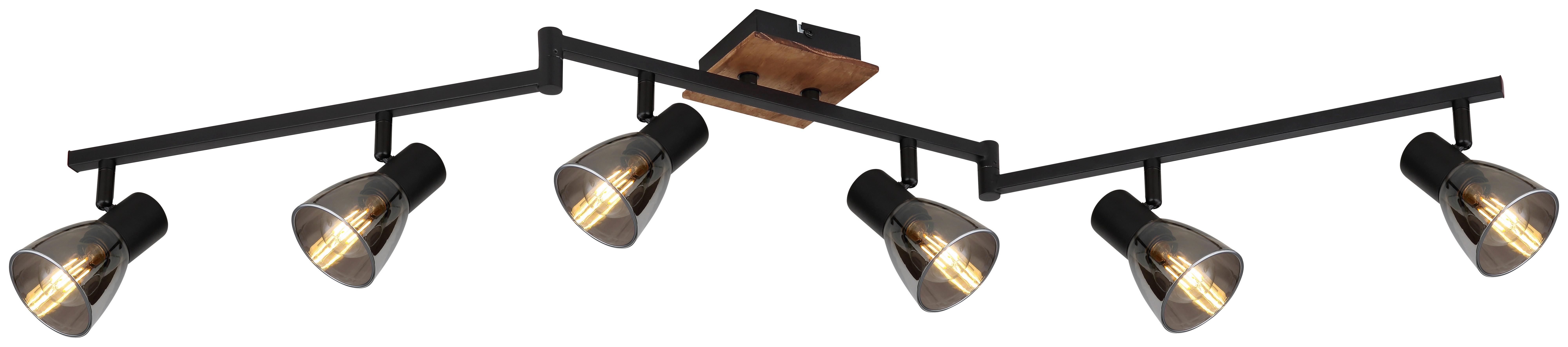 Strahler 6-Flammig verstellbar L: 117 cm - Dunkelbraun/Schwarz, Basics, Glas/Holz (117/11/21cm) - Globo