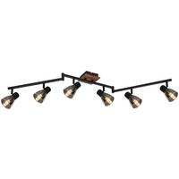 Strahler 6-Flammig verstellbar L: 117 cm - Dunkelbraun/Schwarz, Basics, Glas/Holz (117/11/21cm) - Globo