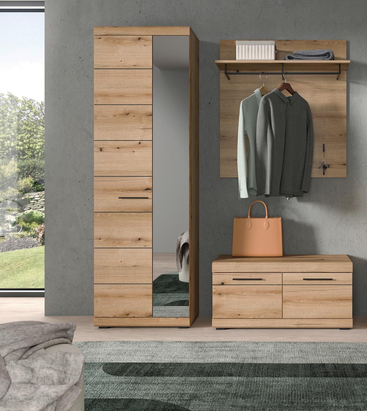 Garderobe Scout 3-Teilig Eiche dunkel B: 167 cm - Eiche dunkel, Design, Holzwerkstoff (167/197/40cm) - Livetastic