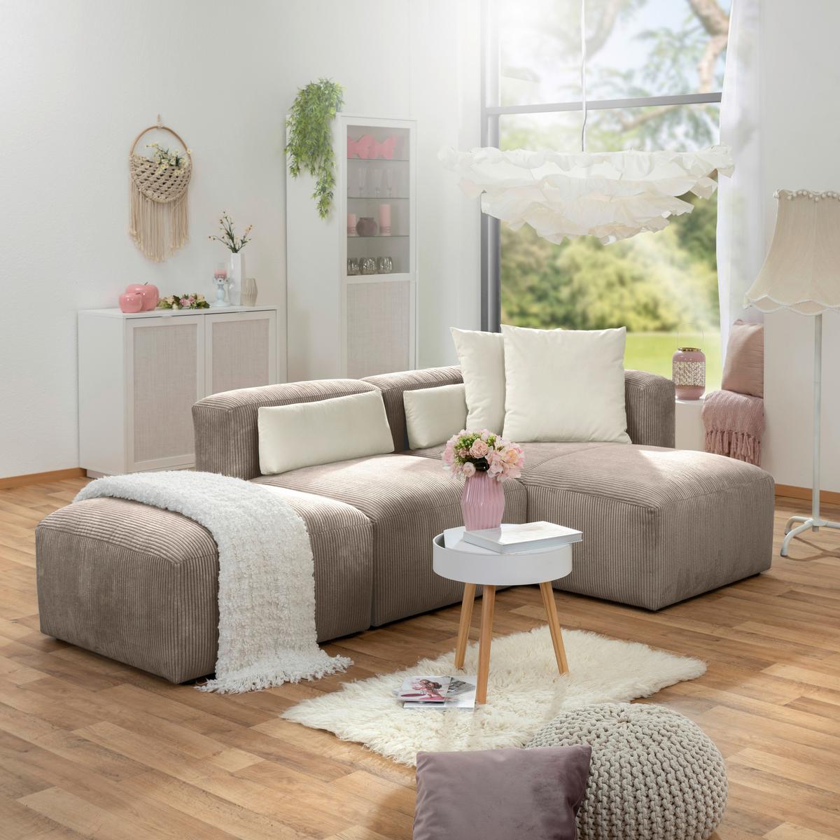 Polsterhocker Lenata Taupe Cord - Taupe/Schwarz, Design, Textil (75/75/45cm) - Max Winzer