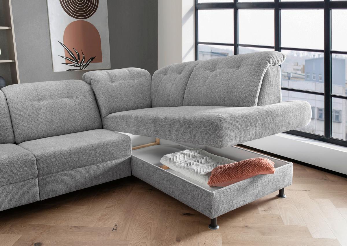 Ecksofa Minori Chenille Silberfarben, S: 270x198 cm - Silberfarben/Schwarz, MODERN, Textil (270/198cm) - Livetastic