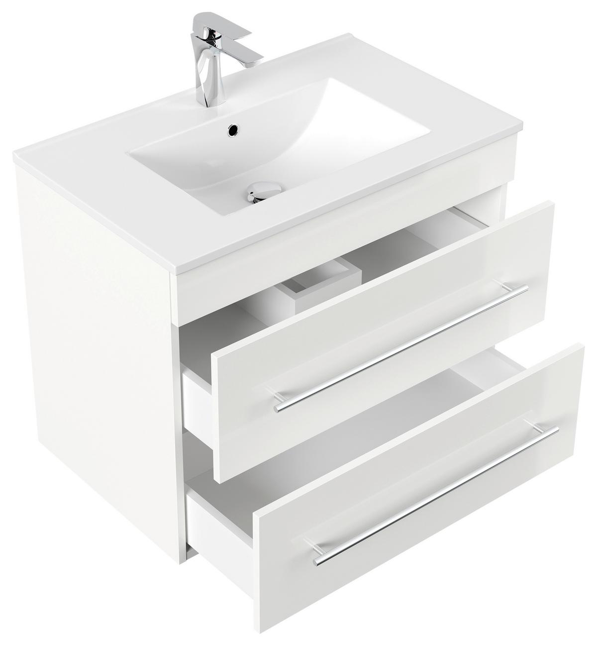 WASCHTISCHKOMBI Artemis, Weiß HG B: 75,5 cm - Weiß Hochglanz/Weiß, Basics, Keramik/Holzwerkstoff (75,5cm) - MID.YOU