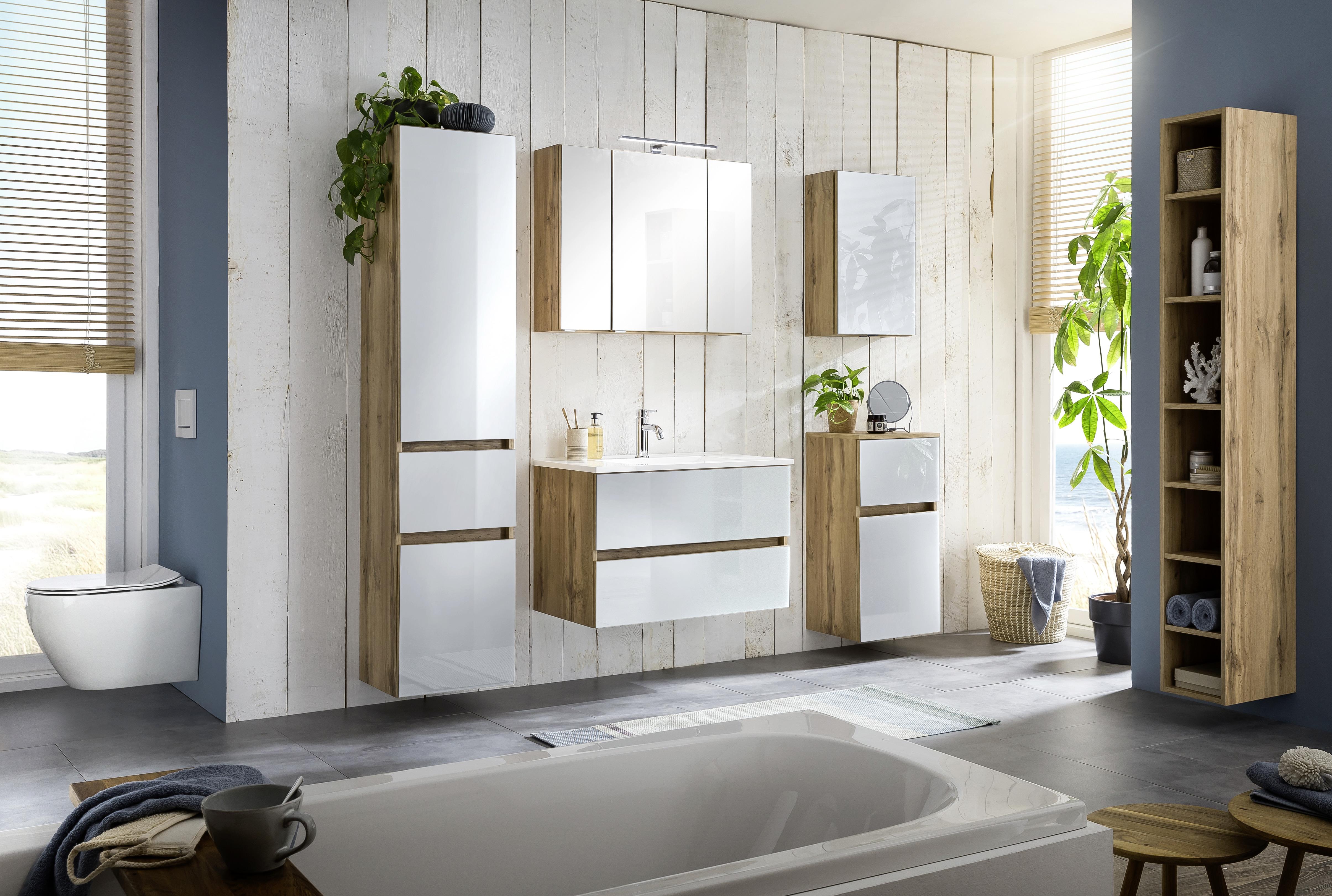 Badezimmerregal Wotaneiche Dekor 25x180 cm Helsinki - Eichefarben/Silberfarben, KONVENTIONELL, Holzwerkstoff (25/180/35cm) - Held