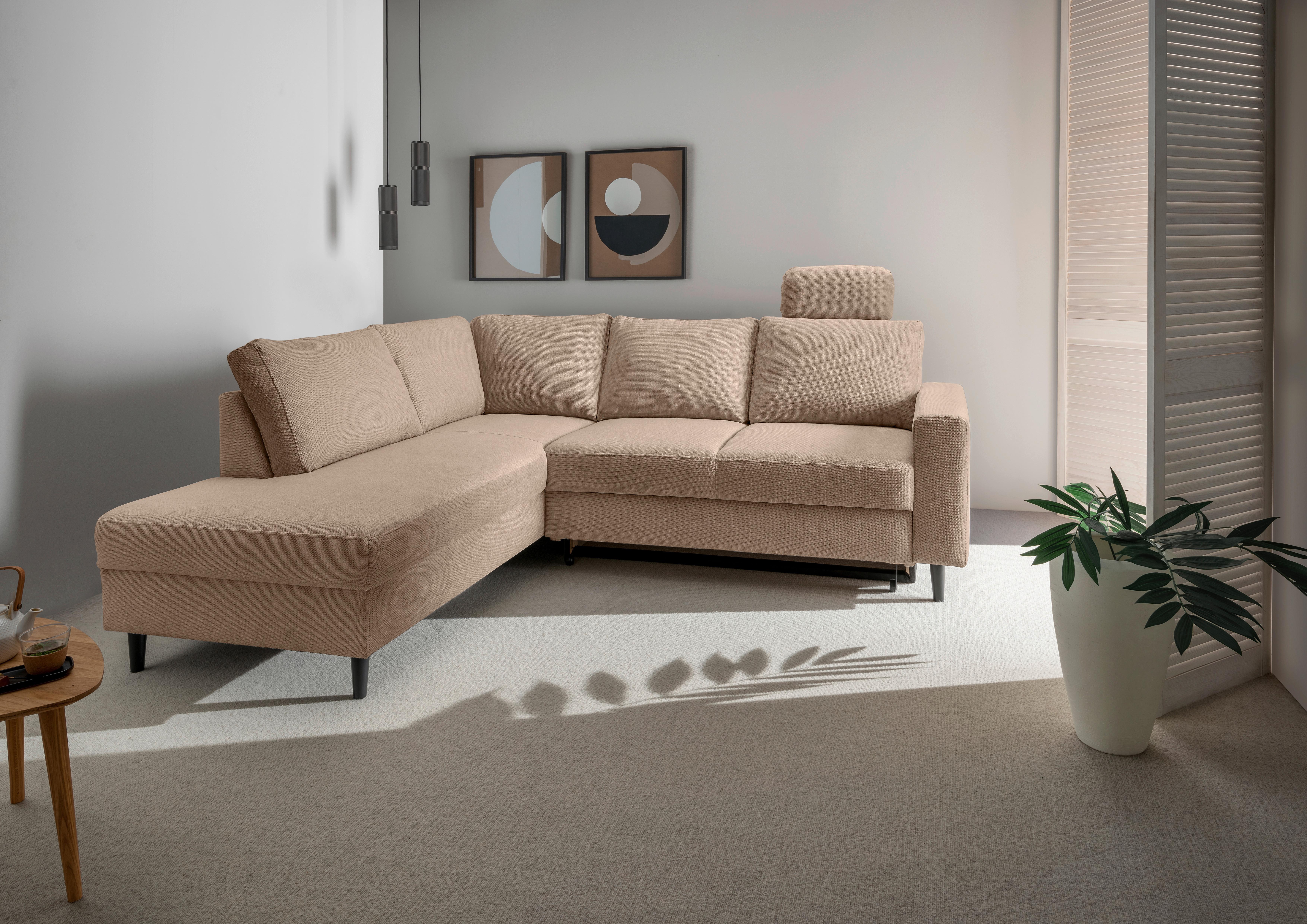 Eckschlafsofa Passione Hellbraun S: 200x242 Cm - Hellbraun/Schwarz, MODERN, Textil (200/242cm) - Livetastic