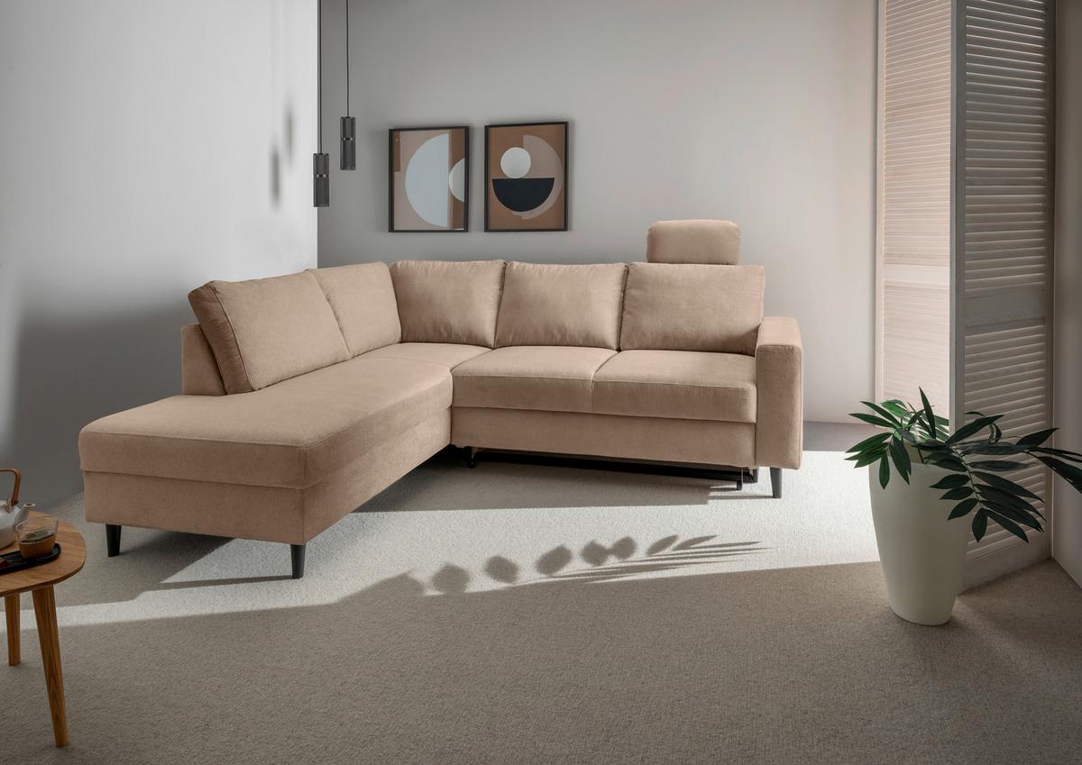 Eckschlafsofa Passione Hellbraun S: 200x242 Cm - Hellbraun/Schwarz, MODERN, Textil (200/242cm) - Livetastic