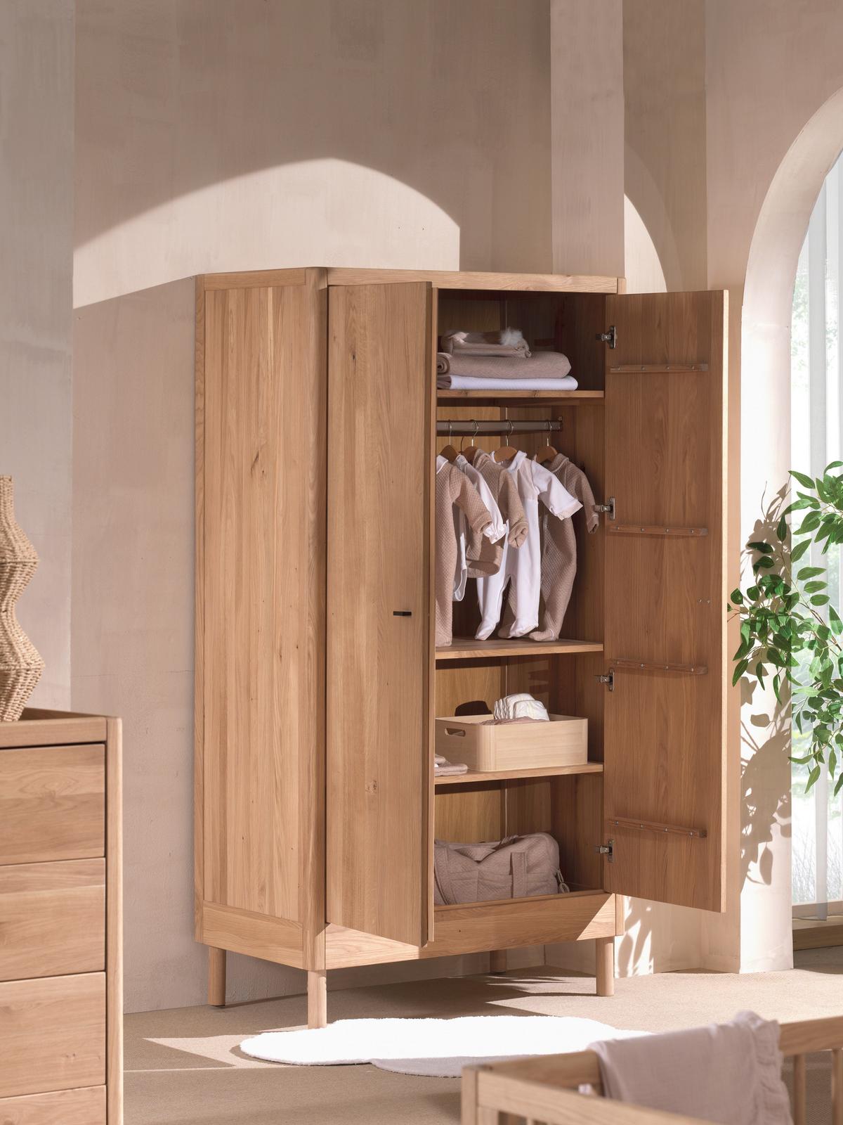 Drehtürenschrank Forrest Naturfarben B: 100cm - Naturfarben/Nickelfarben, MODERN, Holz (100/190/55cm) - Vipack