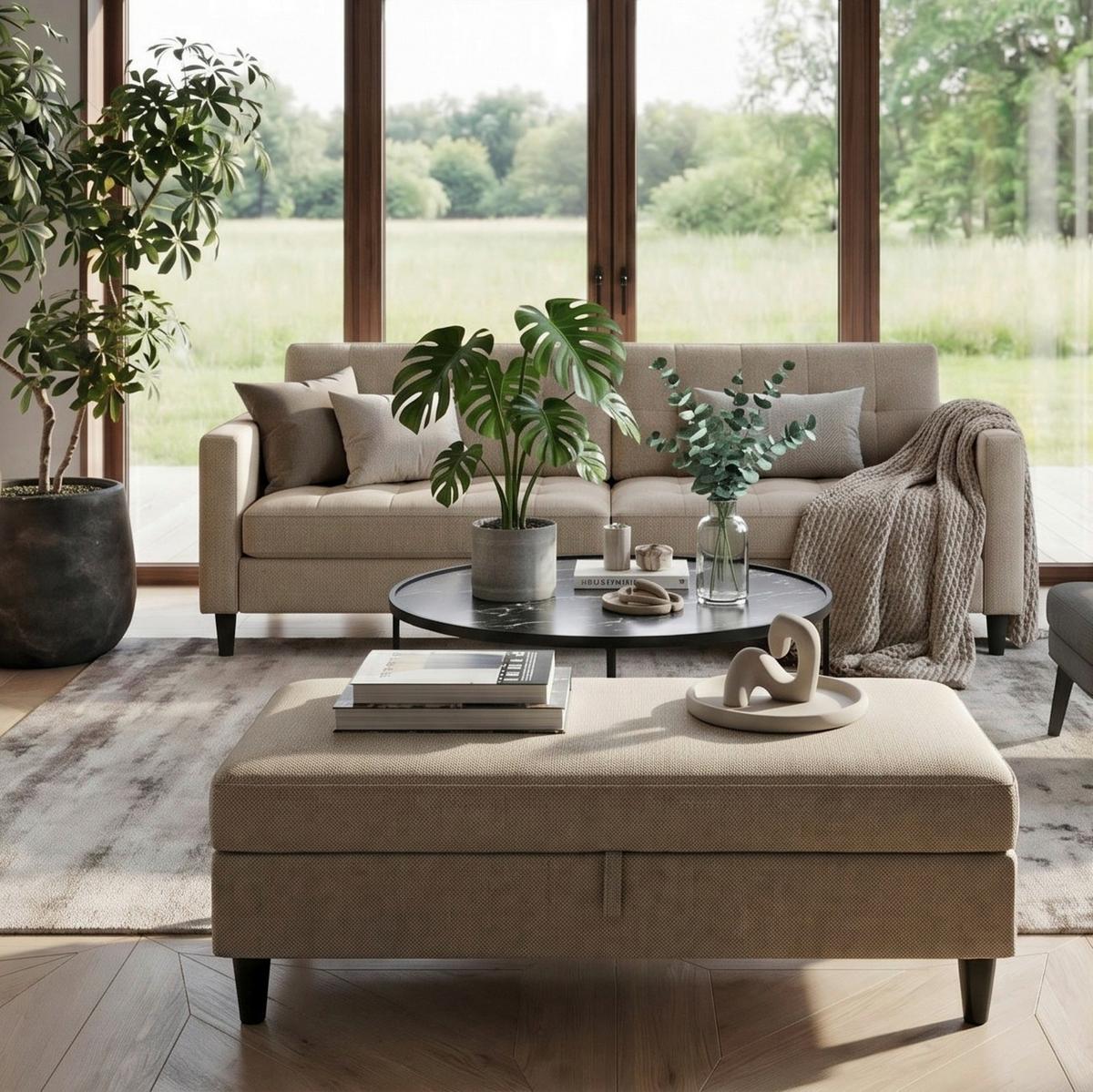 Hocker Hannover Cappuccino, mit Stauraum - Schwarz/Cappuccino, Basics, Textil (130/43/69cm) - Livetastic