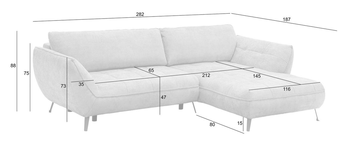 Ecksofa Samoa Grau S: 282x187 Cm - Schwarz/Grau, Design, Textil (282/187cm) - Livetastic