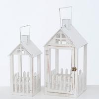 Dřevěnná lucerna HORTUS, bílá, výška 52 cm - Basics, kov/dřevo (25/25/25cm)