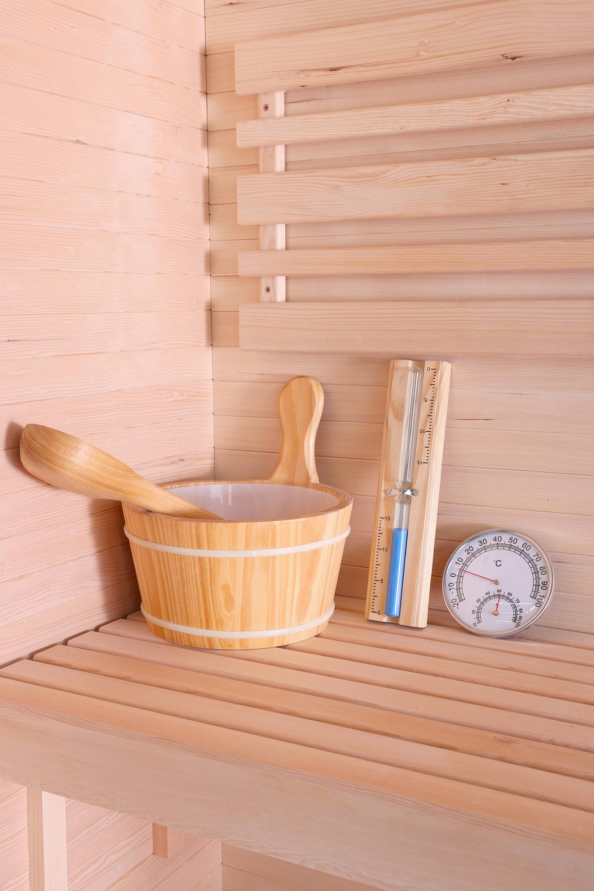 Finnische Panoramasauna BxHxT: 130x120x200 cm - Naturfarben, Basics, Glas/Holz (130/120/200cm) - Sanotechnik