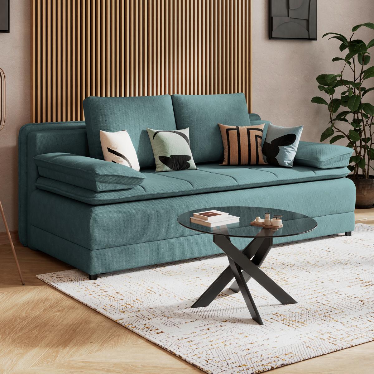 Schlafsofa Alice - Türkis/Schwarz, MODERN, Textil (202/73-92/105cm) - Luca Bessoni