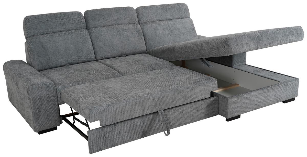 Ecksofa Malaga New Chenille Grau, Lf: 229x137cm - Schwarz/Grau, KONVENTIONELL, Textil (286/203cm) - Ondega