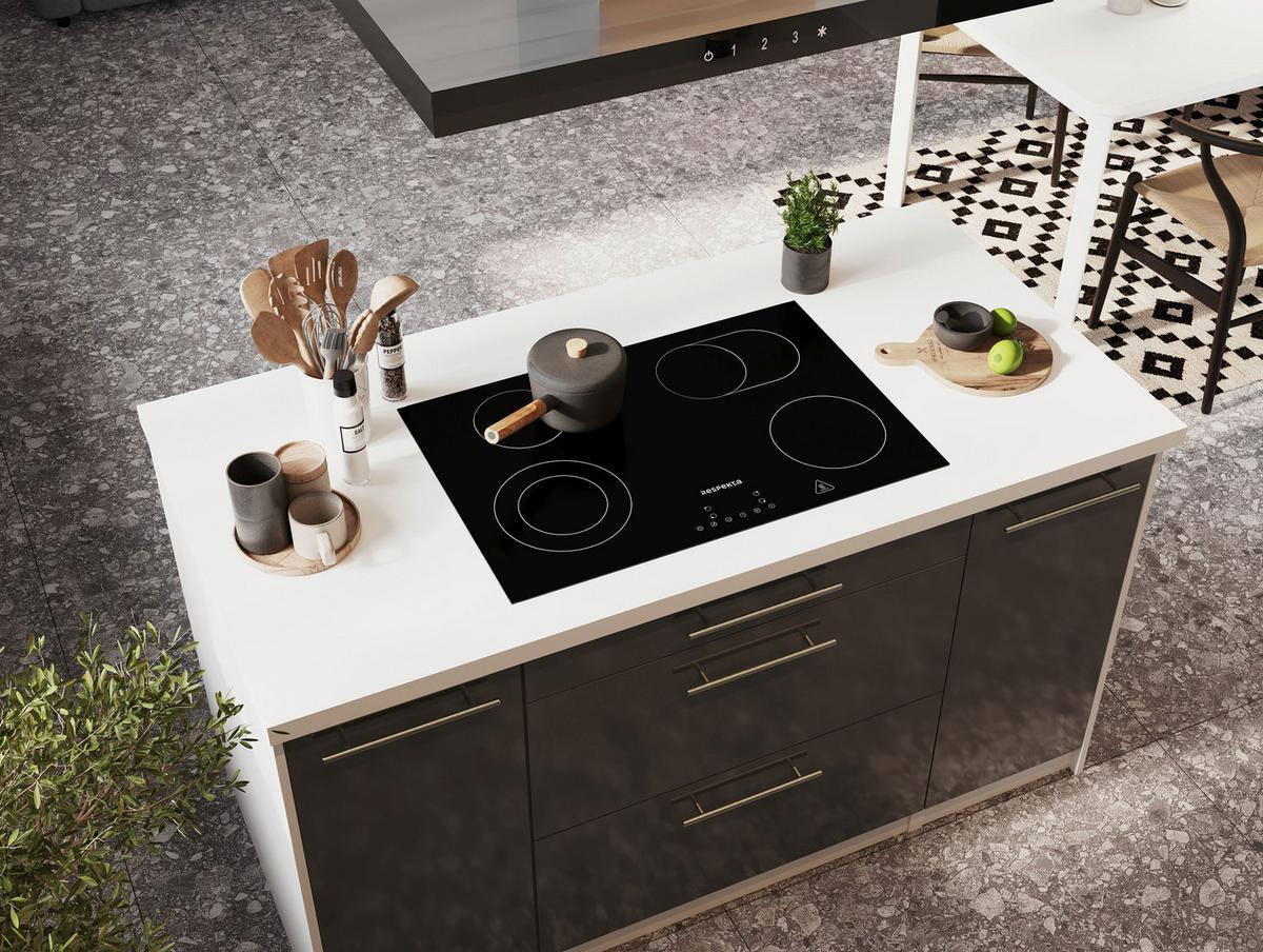 Küchenzeile Premium mit Geräte 280 cm Grau/Weiß + Kochinsel - Weiß/Grau, MODERN, Holzwerkstoff (280/160cm) - Respekta