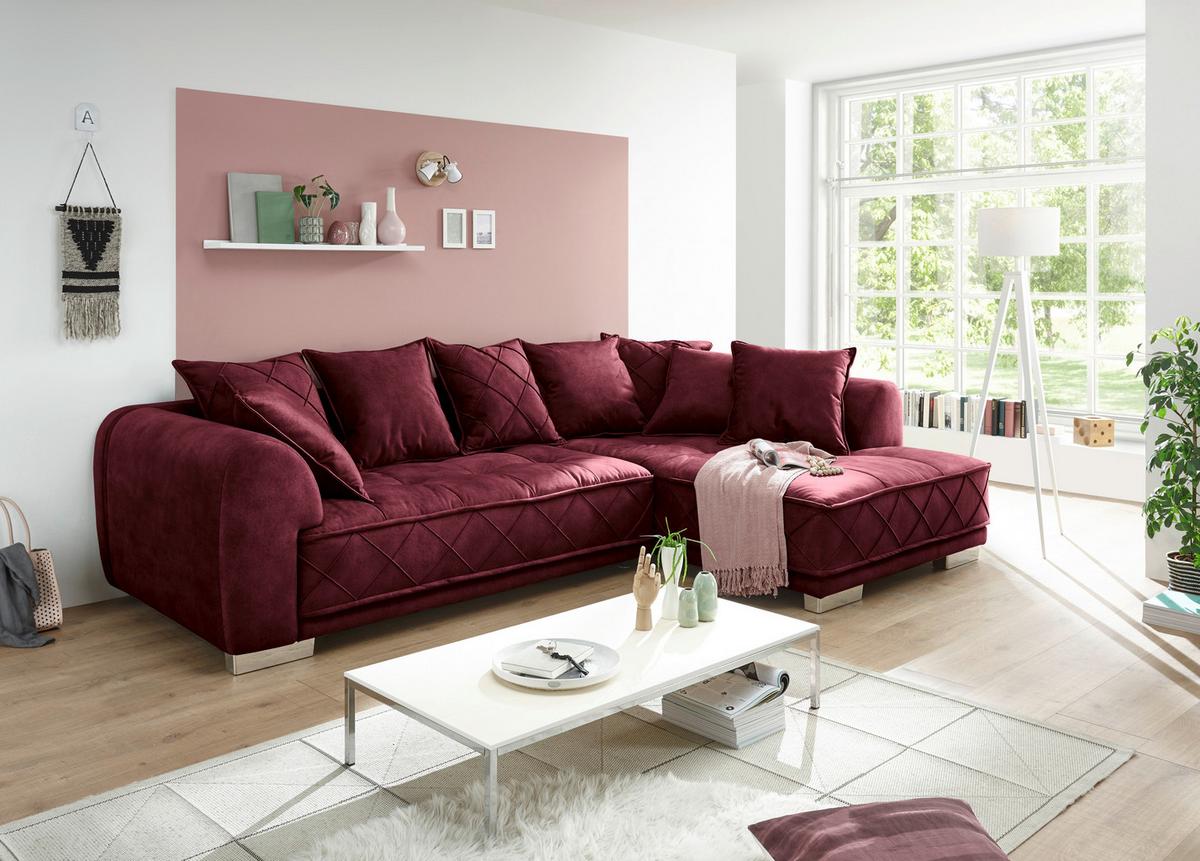 Sedací souprava ve tvaru L SENTINA bordová - bordeaux/barvy stříbra, Basics, textil/plast (319/194cm) - MID.YOU