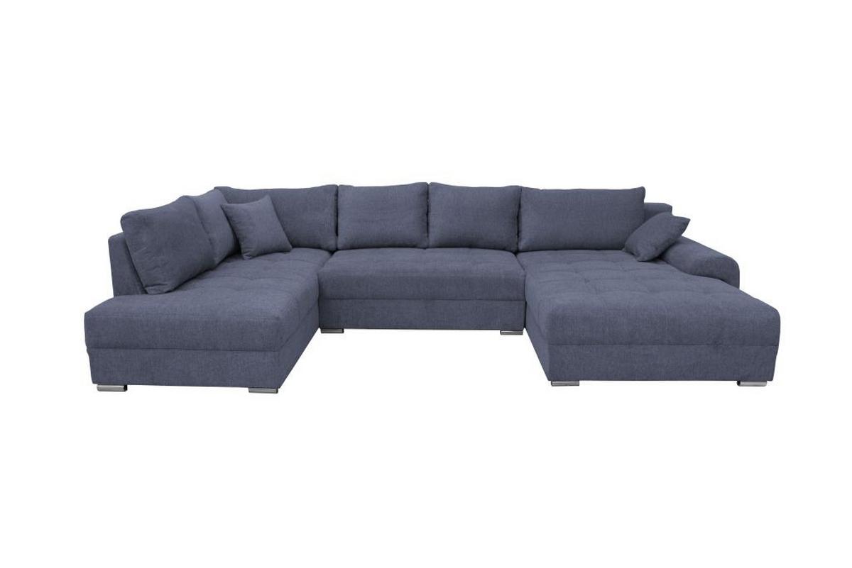 Rohová sedačka SENSO U, ľavá, tmavomodrá,úl.priestor a lôžko - tmavomodrá/chrómová, Modern, drevo/textil (197/346/183cm)