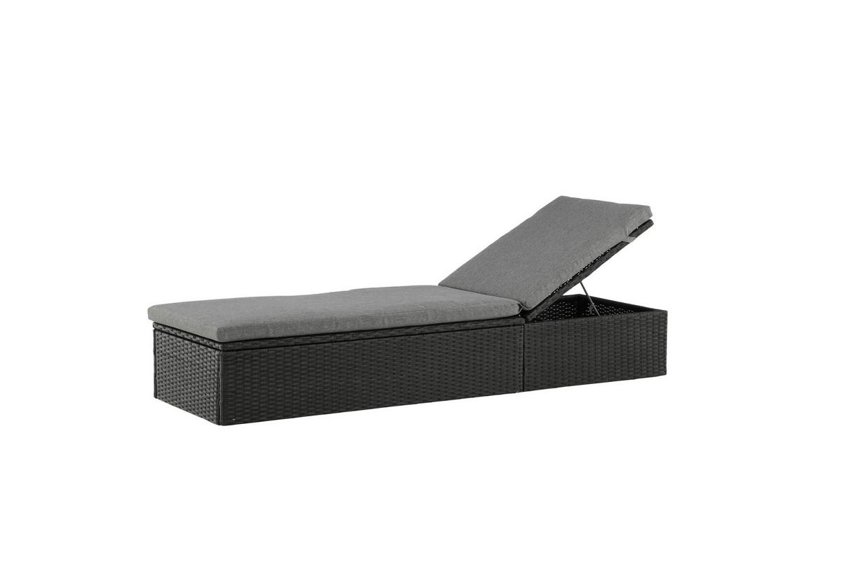 Sonnenliege Quad Kunststoff, Rückenlehne - Schwarz/Grau, KONVENTIONELL, Kunststoff/Textil (60.5/37.5/198cm) - Gardenson