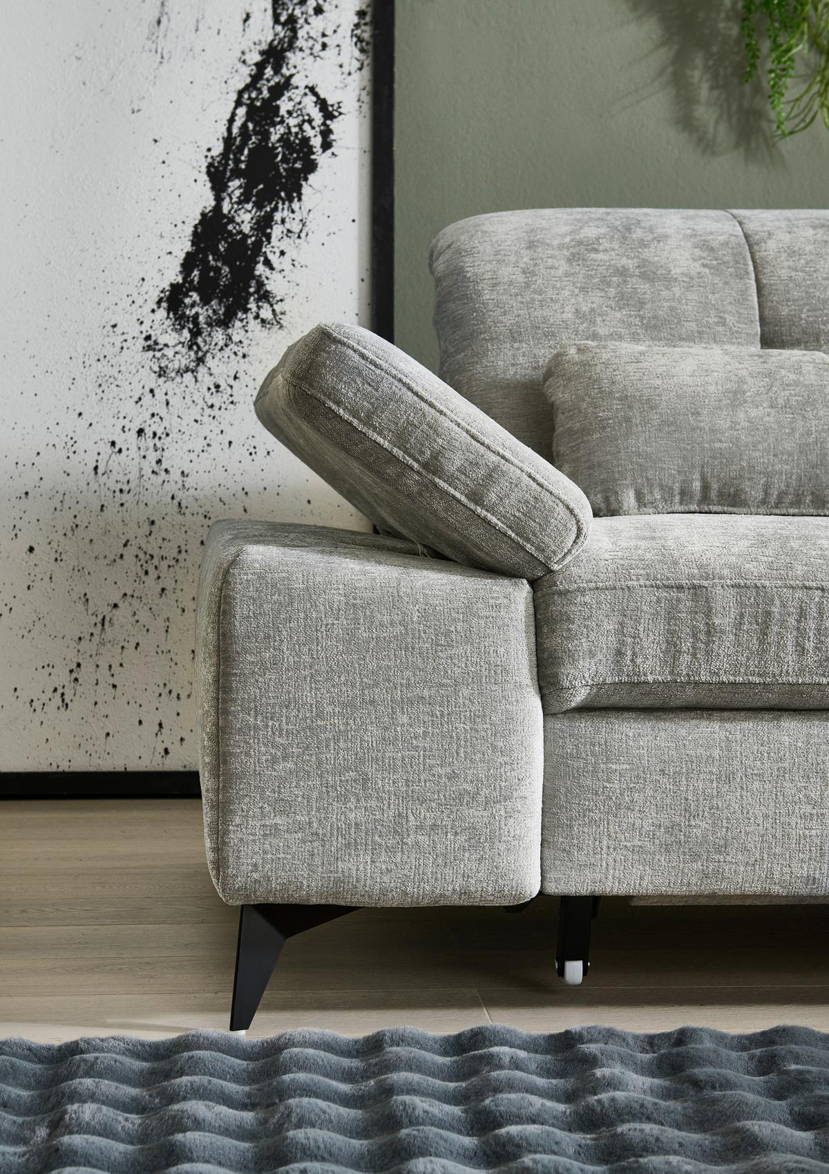 Sedačka SORENA L, pravá, sv.šedá žinylka, s funkcemi - černá/světle šedá, Moderní, kov/textil (311/255cm) - Premium Living