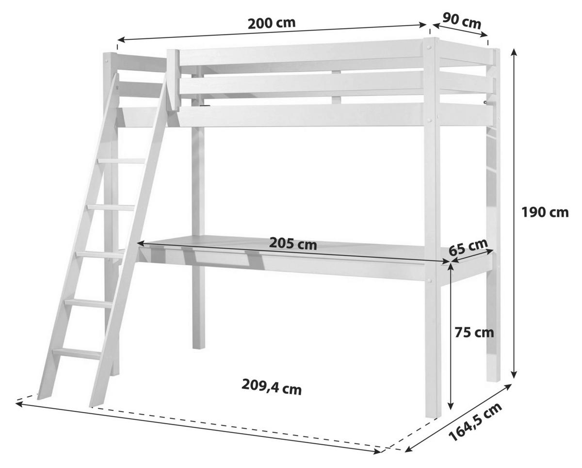 Hochbett Pino B: 164,5 Cm Weiß - Weiß/Kieferfarben, Basics, Holz (90/200cm) - MID.YOU