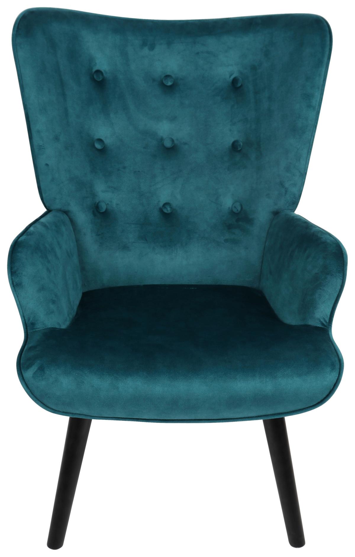 Ohrensessel Luke - Türkis/Schwarz, MODERN, Holz/Textil (68/96/74cm)