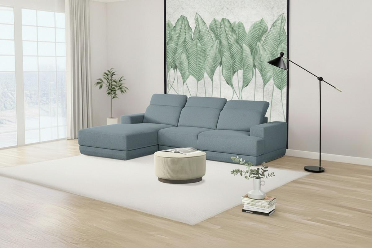 Ecksofa Frans Blau S: 204 Cm - Blau/Schwarz, Design, Textil (204/293cm) - MID.YOU