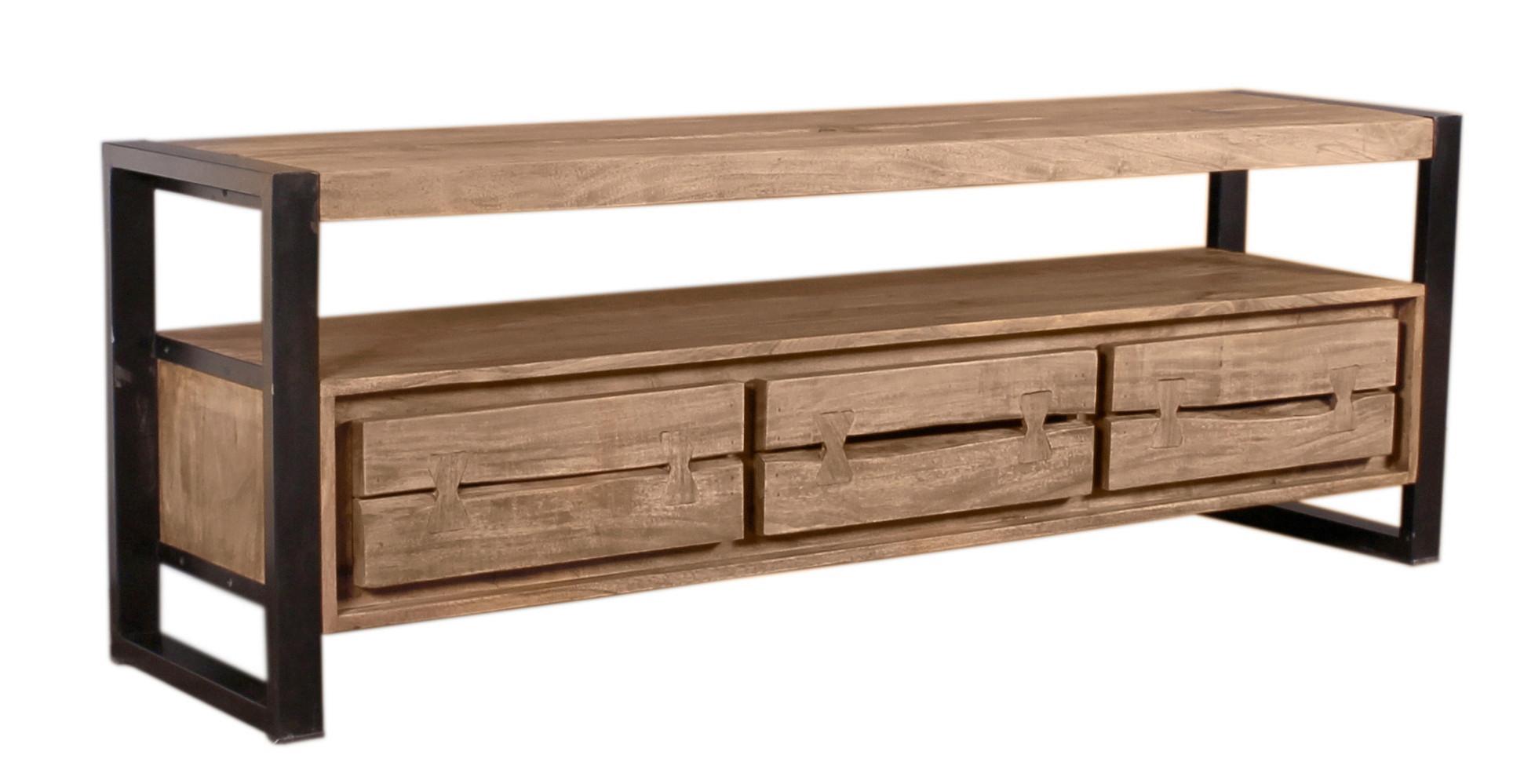Lowboard Akazie/Schwarz B: 160cm - Schwarz/Naturfarben, Design, Holz/Metall (160/55/40cm) - MID.YOU