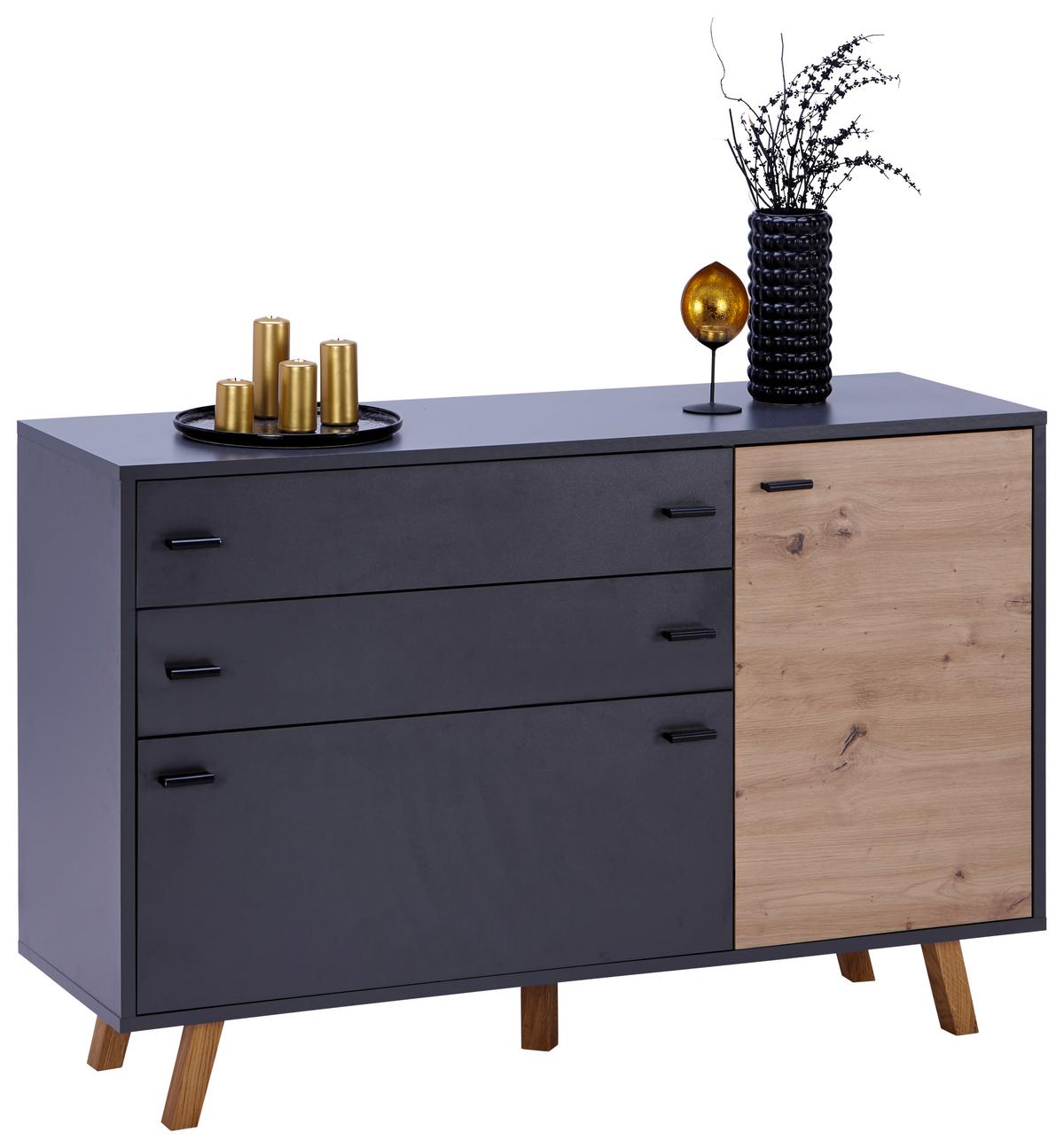 Kommode B: 126,1 cm Trend Anthrazit/ Eiche Artisan - Anthrazit/Eiche Artisan, MODERN, Holzwerkstoff (126,1/82,5/40cm)
